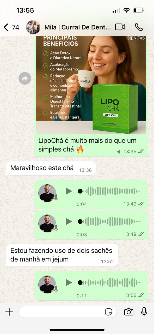 Clarenice comentando sobre o sabor do LipoChá