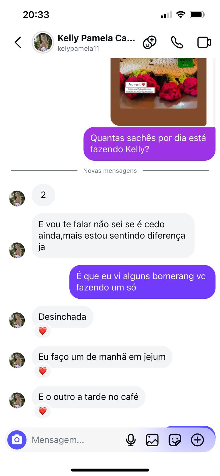 Kelly Pamela relatando rotina com LipoChá